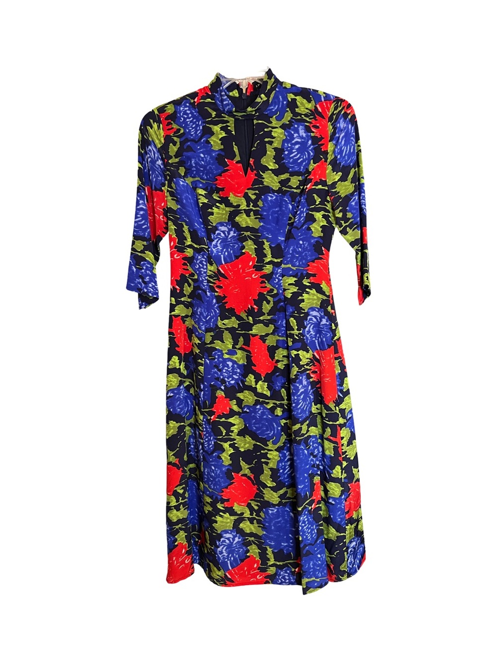 J. Peterman 100% Silk Floral Midi Dress Size 6 Blue Red Green